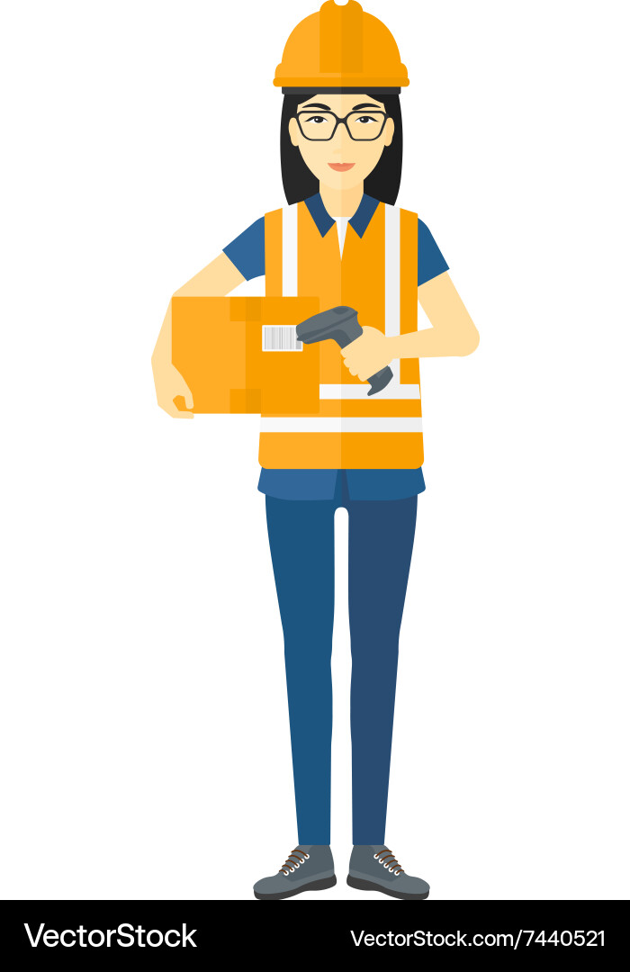 Worker checking barcode on box vector image