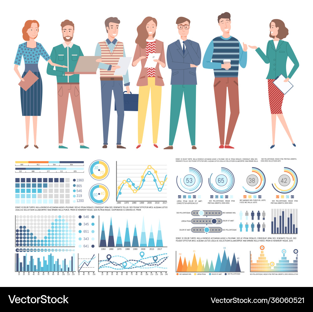 Workers and chart with graph statistic Workers and chart with graph statistic vector image