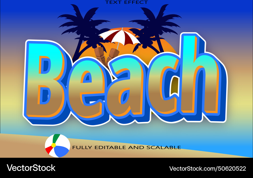 Beach editable text effect 3 dimension emboss Beach editable text effect 3 dimension emboss vector image