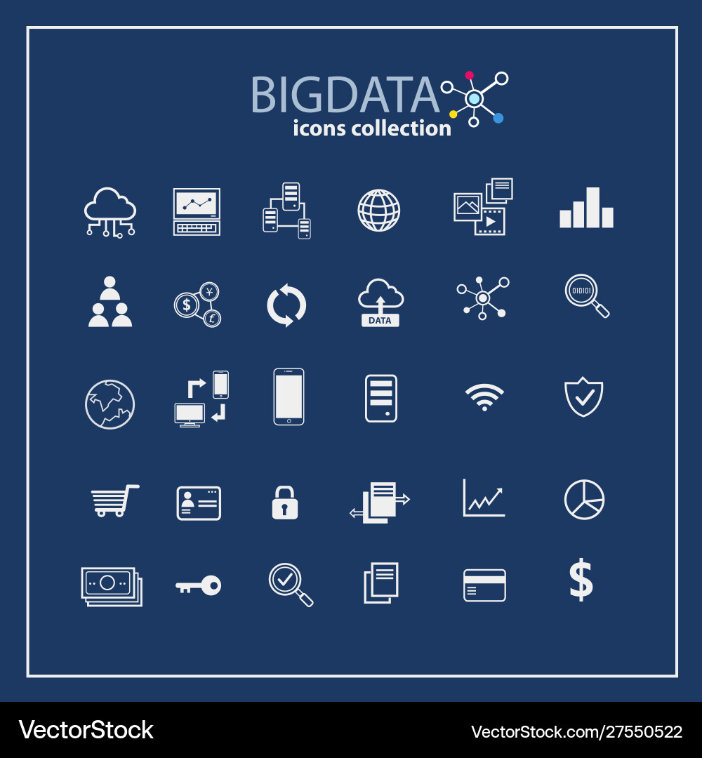 Big data icon set analytic mining Big data icon set analytic mining vector image