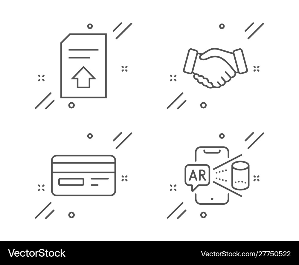 Credit card handshake and upload file icons set Credit card handshake and upload file icons set vector image