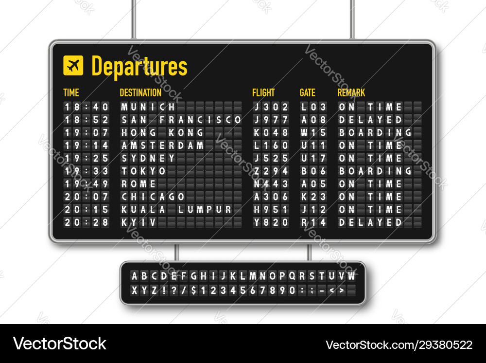 Departure and arrival board airline scoreboard vector image