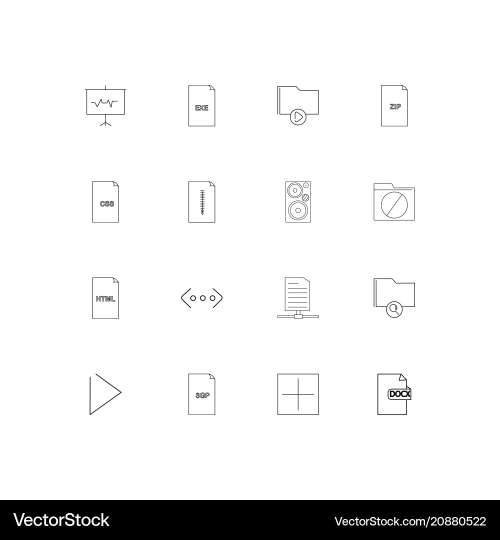Files and folders sign linear thin icons set Vector Image