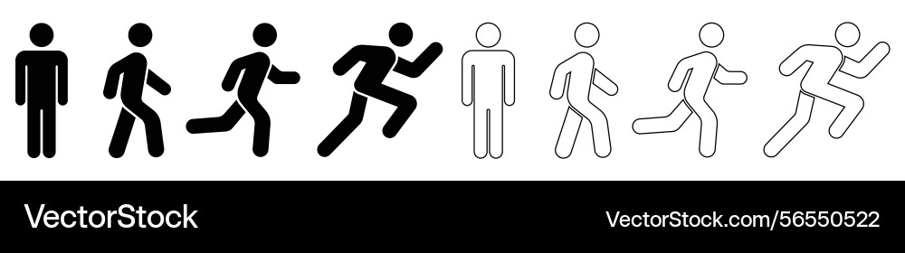 Man stands walk and run icon set people Royalty Free Vector