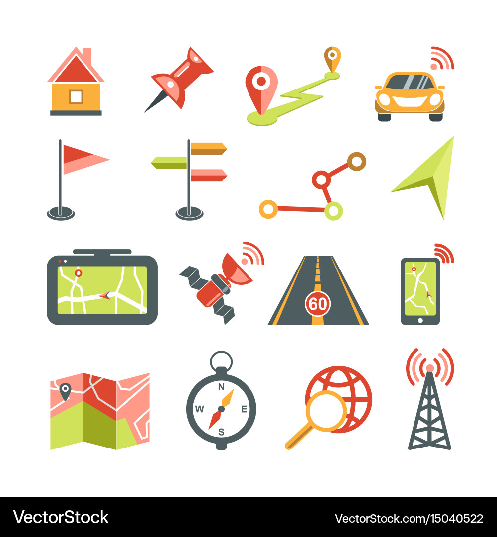Navigation icons set for car navigator map vector image