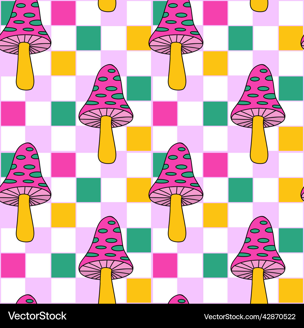 Psychedelic Checkerboard Mushroom Pattern vector image
