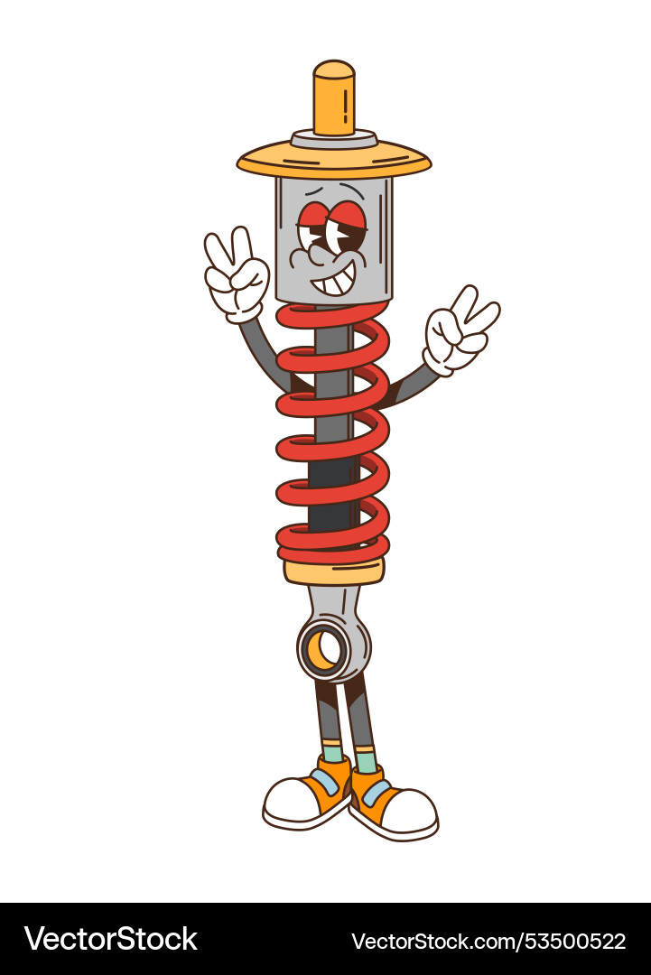 Retro groovy car shock absorber cartoon character Retro groovy car shock absorber cartoon character vector image