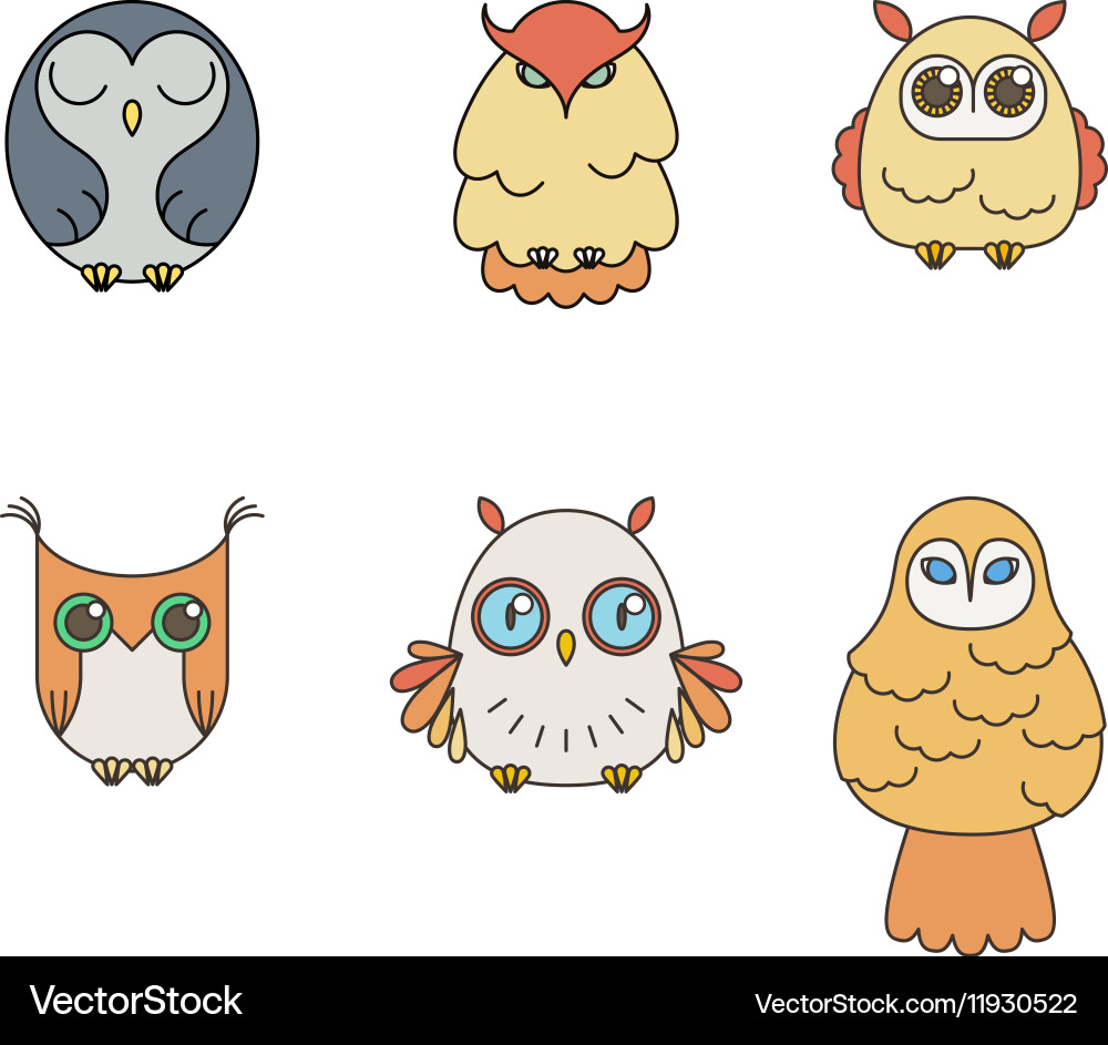 Set of lined owl logos and emblems collection Vector Image