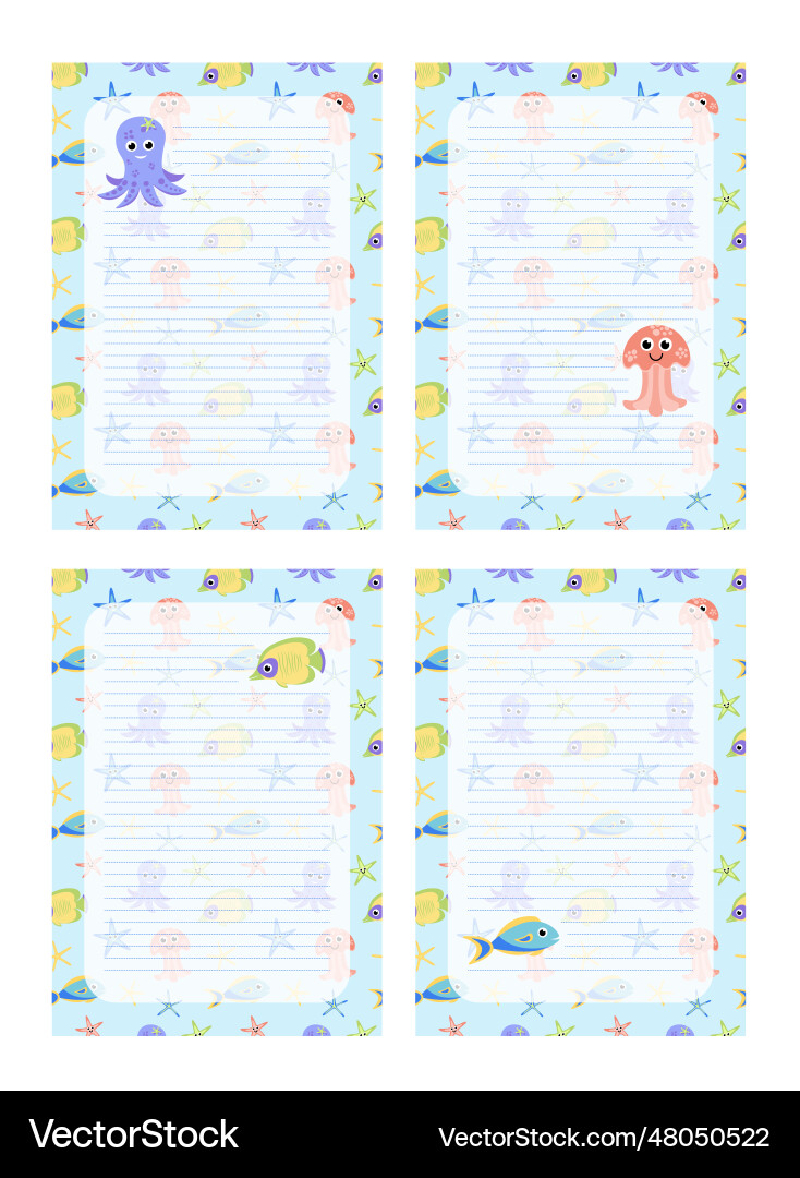 Set of note papers or notebook sheets with sea Vector Image