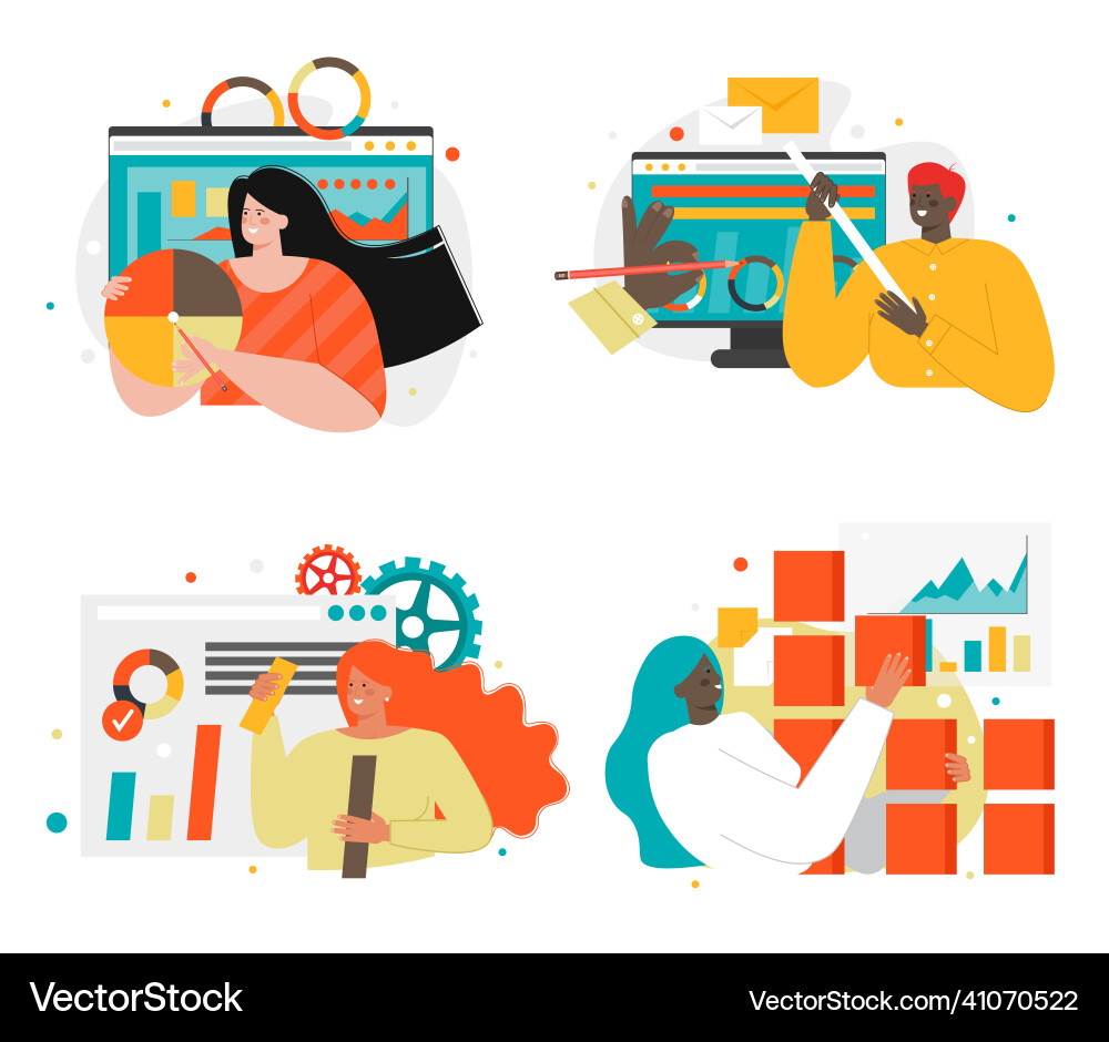 Web developer designer cartoon character set vector image
