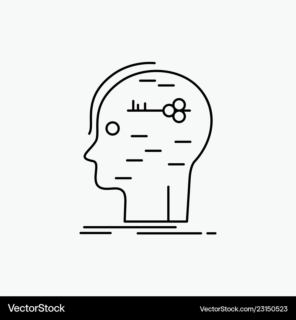 Brain hack hacking key mind line icon isolated Brain hack hacking key mind line icon isolated vector image