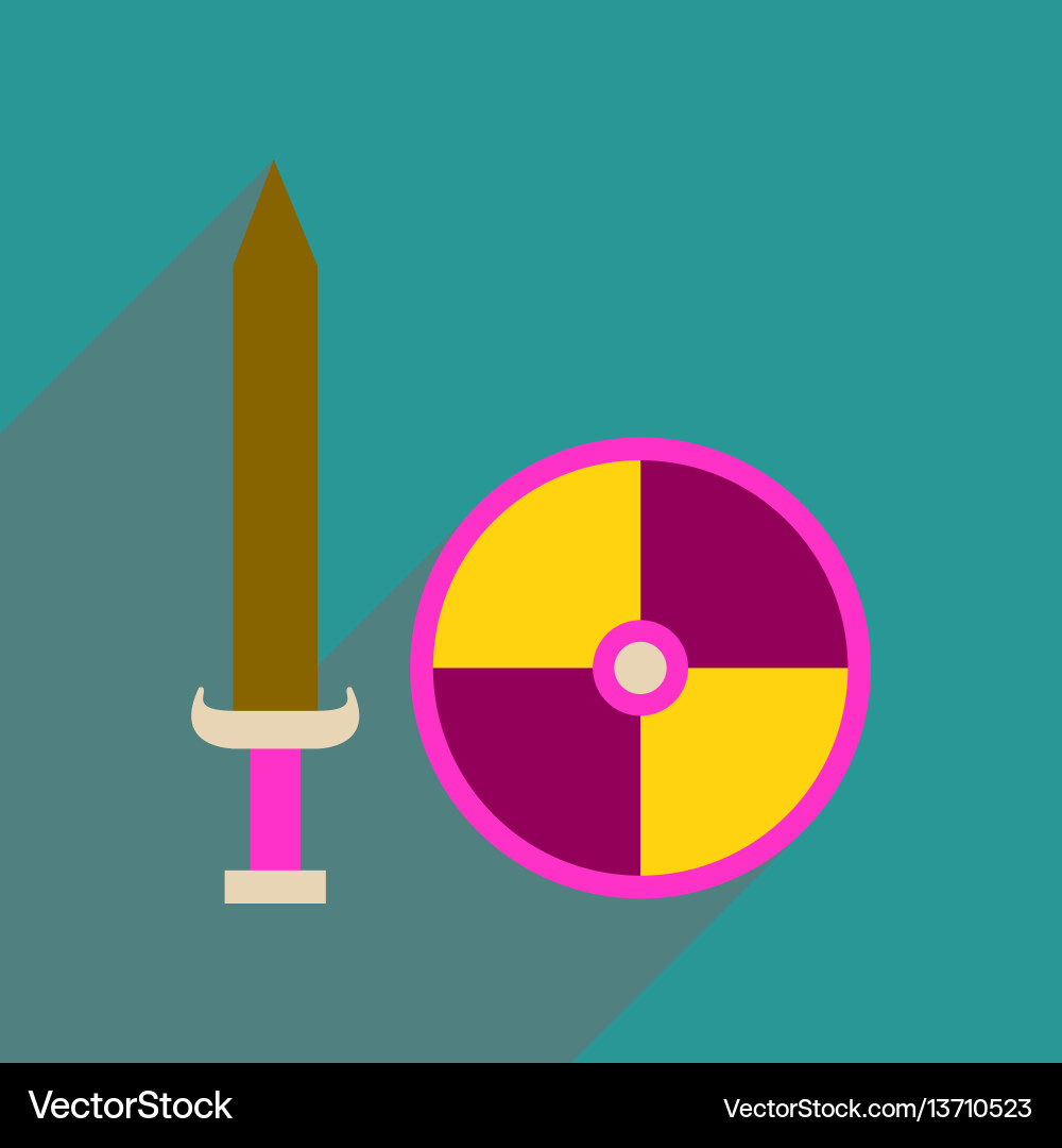 Flat web icon with long shadow sword shield vector image