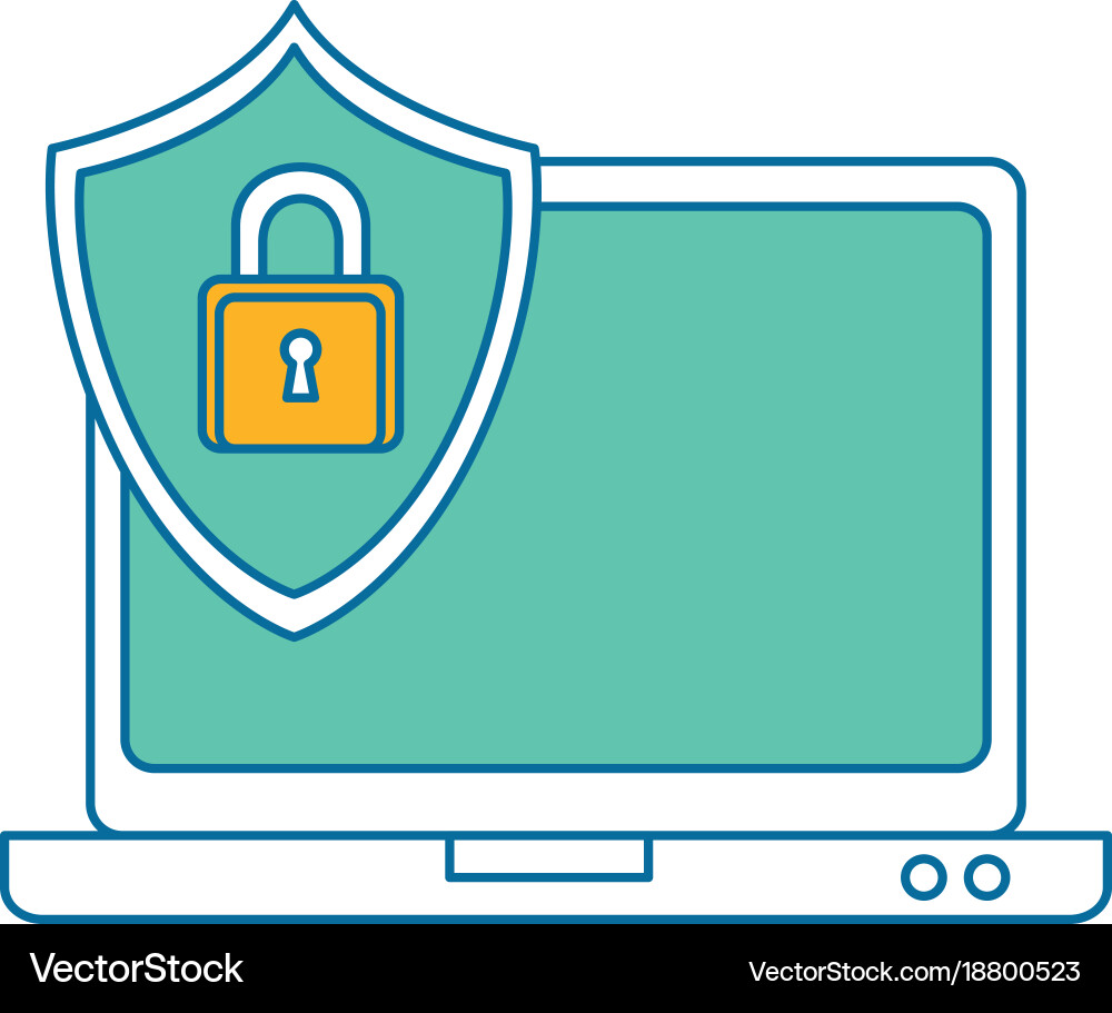 Laptop computer with shield Vector Image