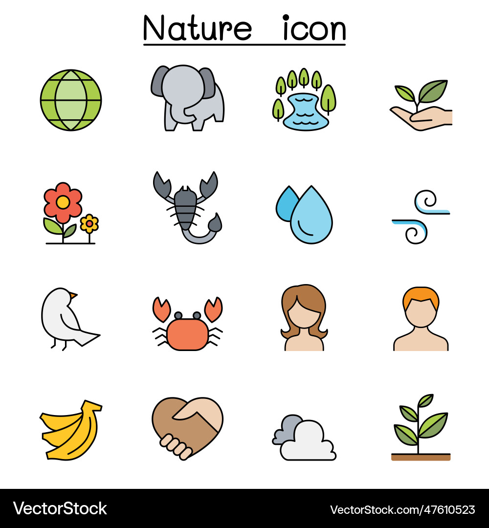 Nature and environment color line icon set Vector Image
