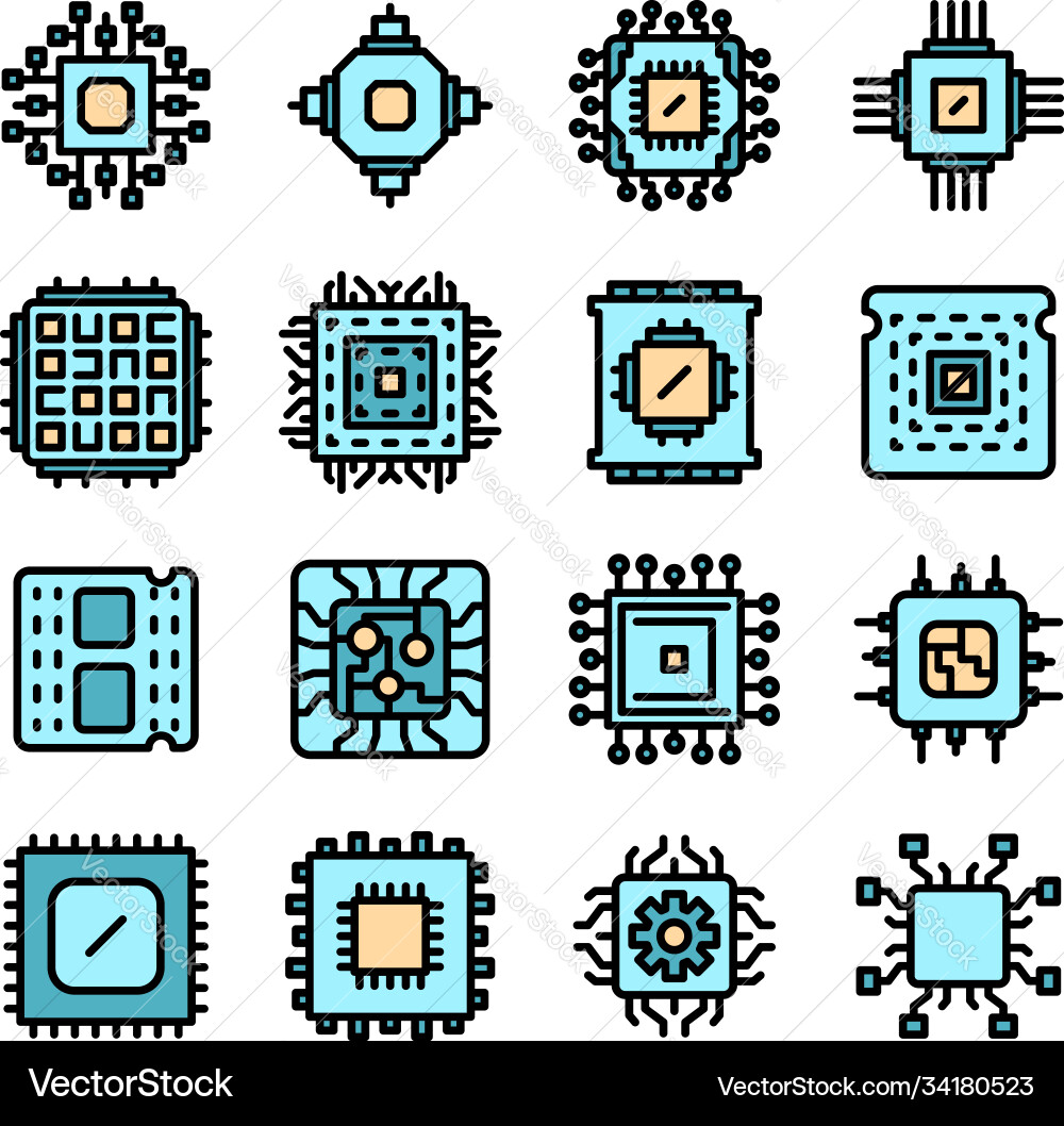 Processor icons set flat Processor icons set flat vector image