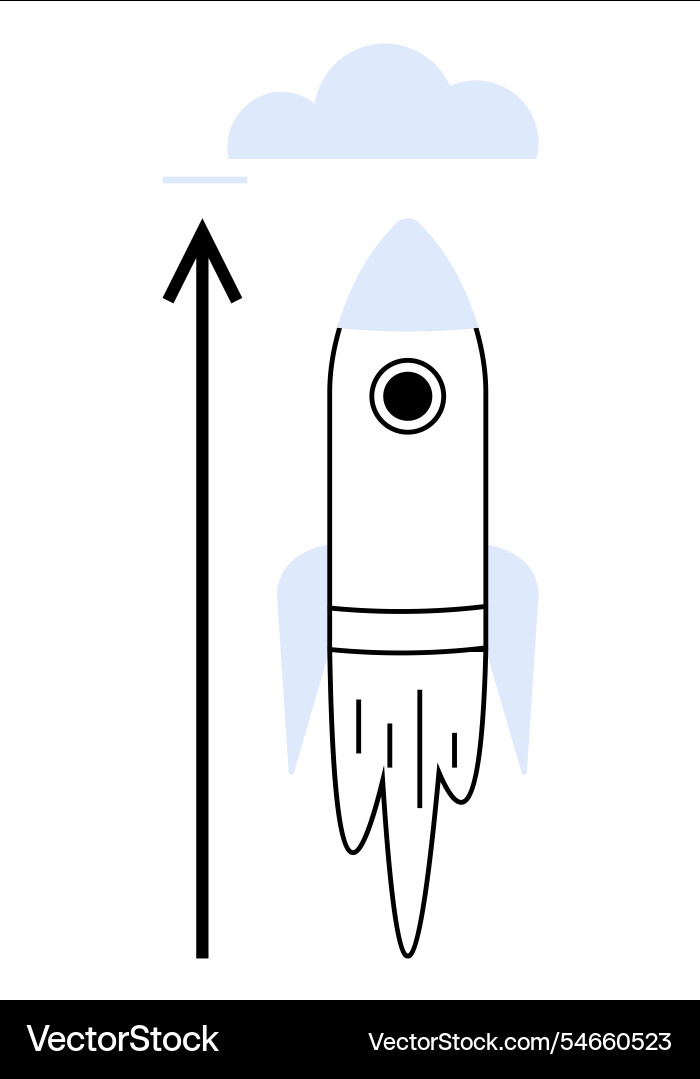 Rocket launch with upward arrow symbolizing Rocket launch with upward arrow symbolizing vector image