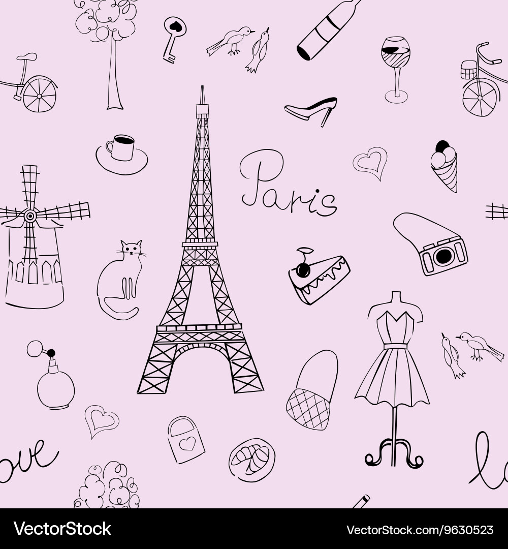 Seamless texture with the image of eiffel vector image