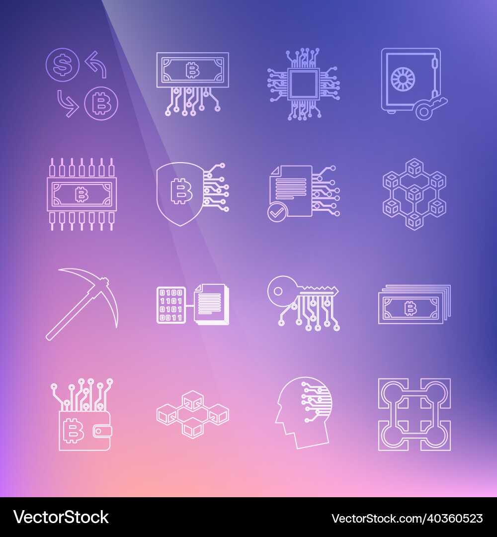 Set line blockchain technology cryptocurrency Vector Image
