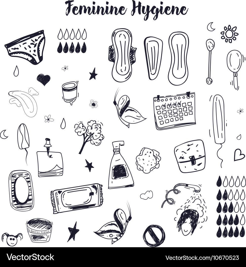Sketch feminine Hygiene Big Set mit Tampon Vektorbild