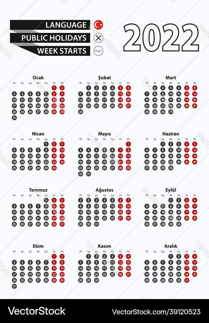Template calendar 2022 with number in circles vector image