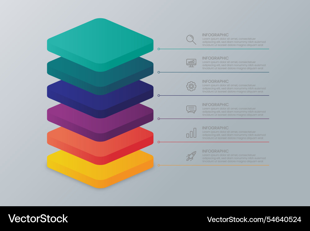 6-layer 3d square chart template with icons 6-layer 3d square chart template with icons vector image