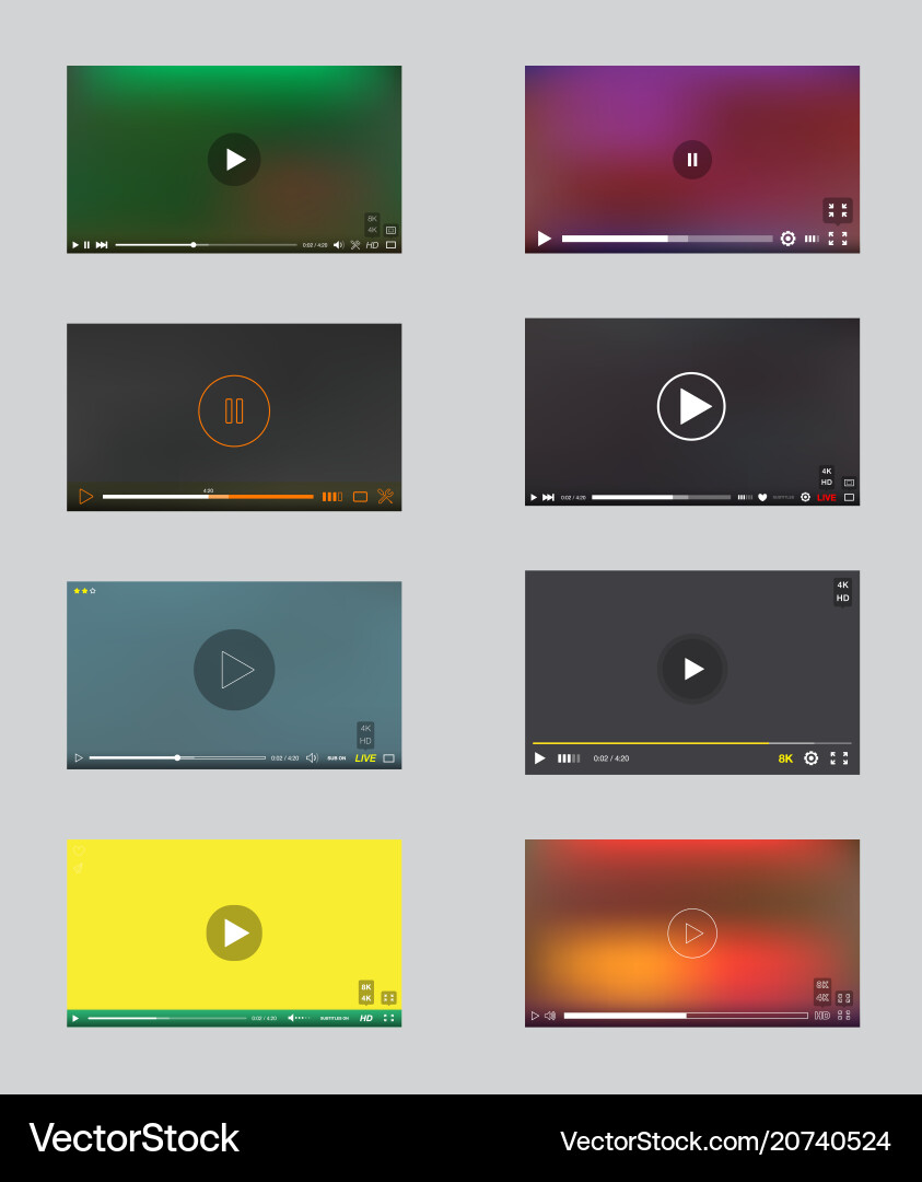 Big Set Video Player Fenster mit Menü und Tasten vektorbild