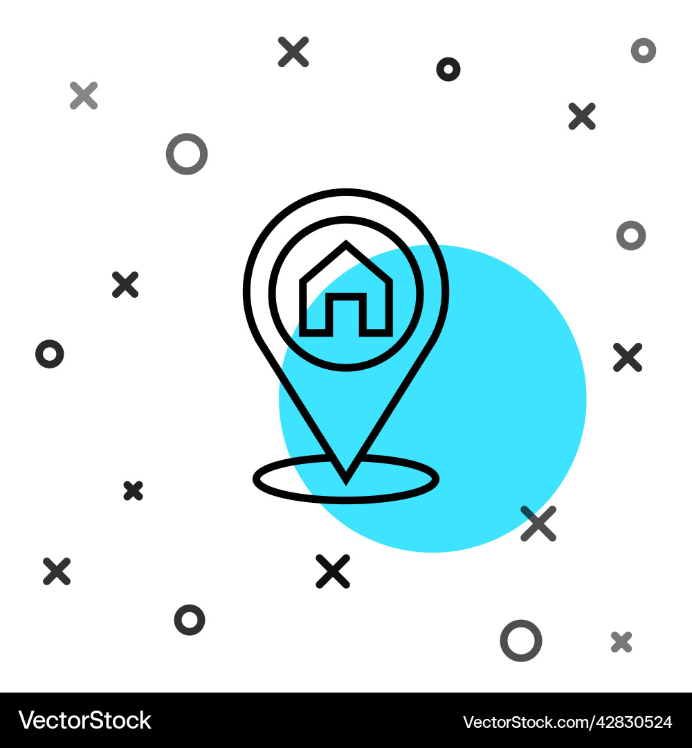 Black line map pointer with house icon isolated vector image