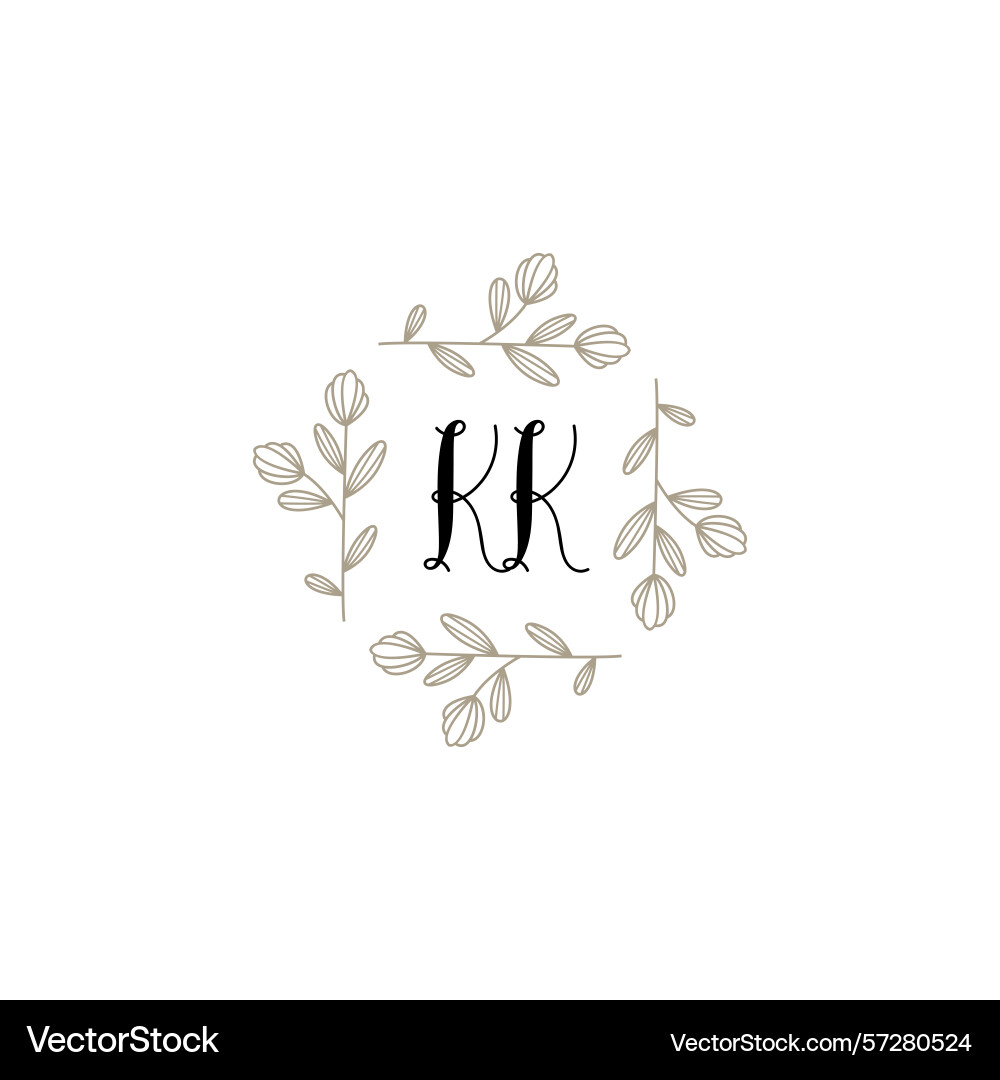 Botanical monogram logos with initial kk vector image