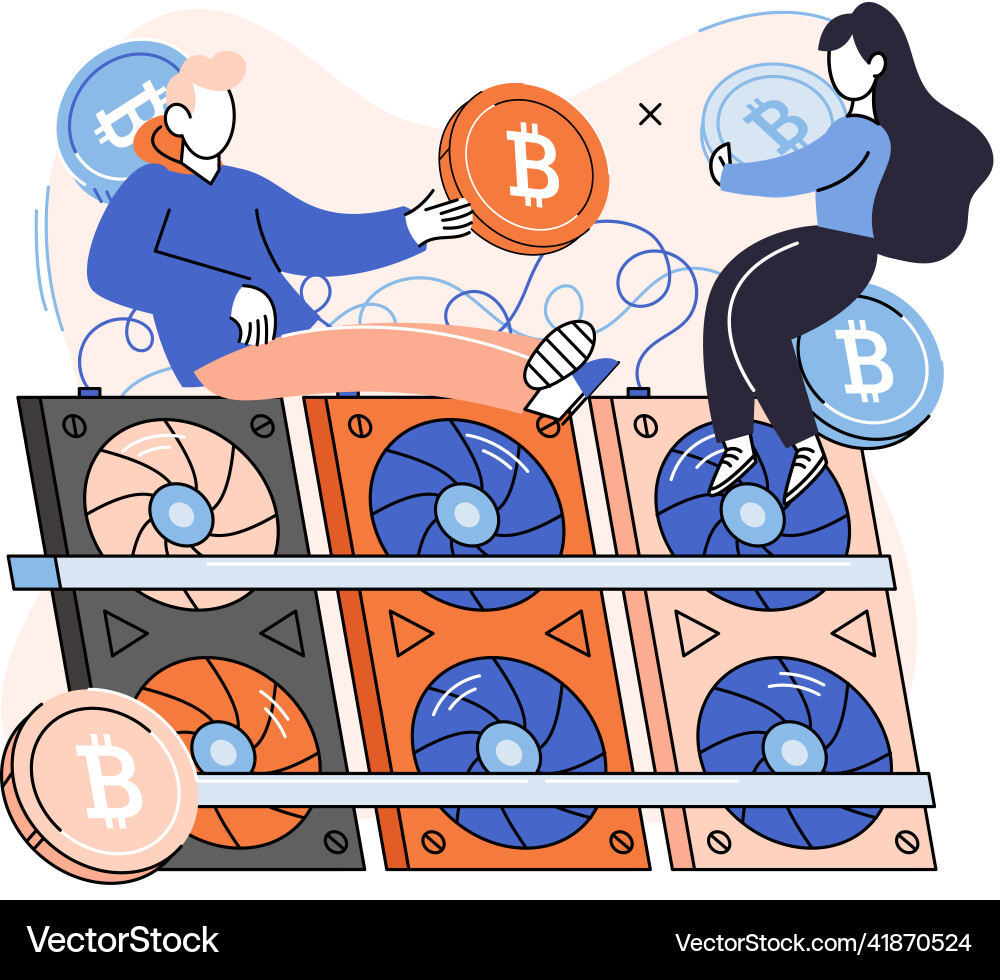 Cryptocurrency bitcoin mining metaphor blockchain Vector Image