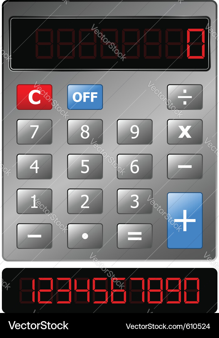 Gray Calculator with Red Numbers vector image