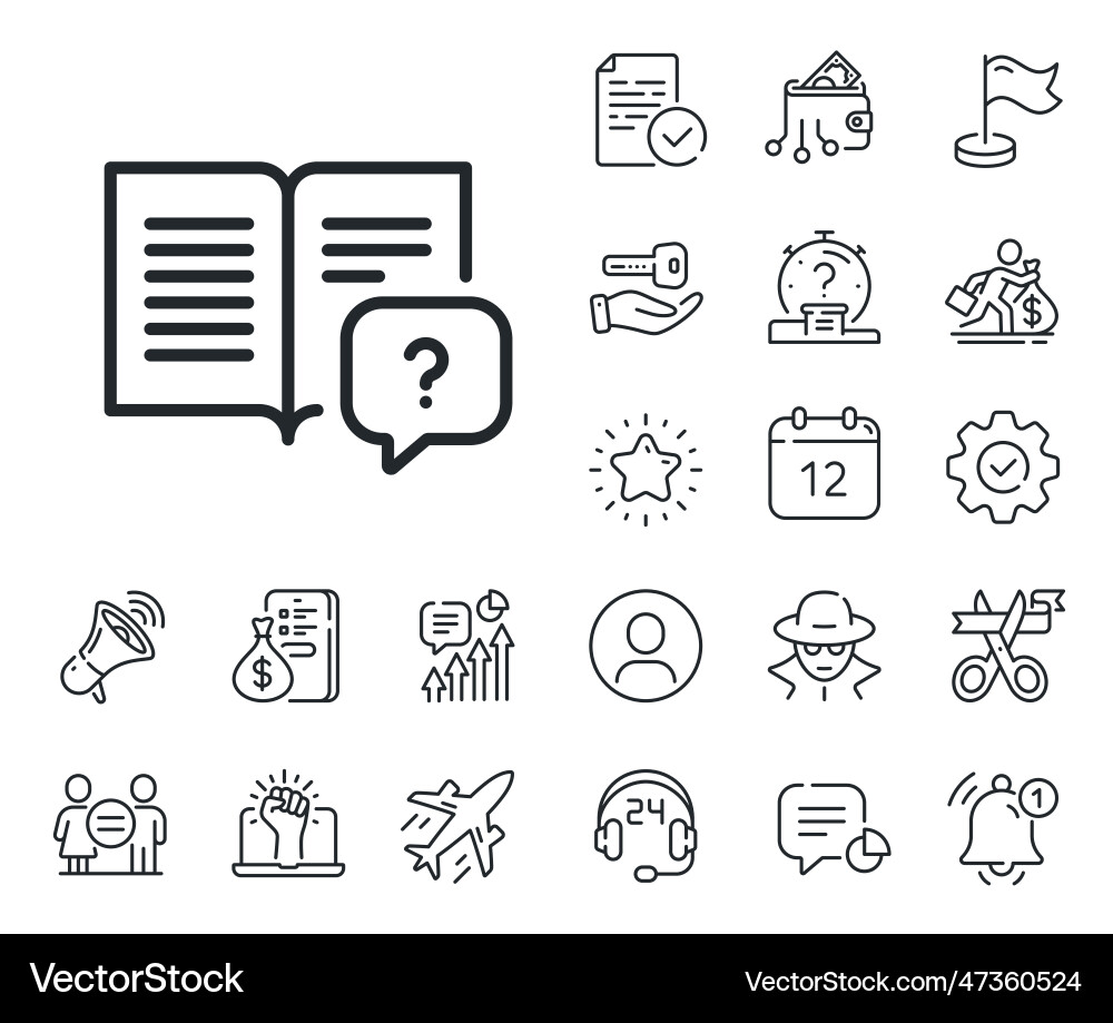 Instruction manual line icon help book sign Instruction manual line icon help book sign Vector Image