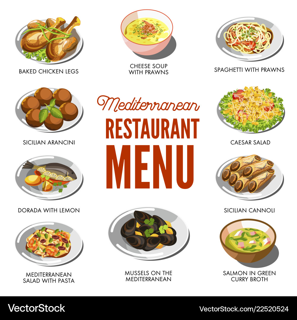 Mediterranean cuisine food traditional dishes Mediterranean cuisine food traditional dishes vector image