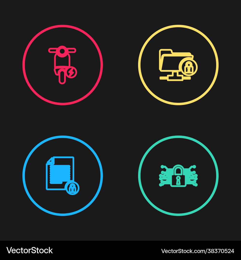 Set line document and lock cyber security ftp Set line document and lock cyber security ftp vector image
