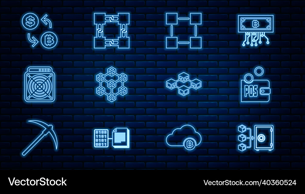Set line proof of stake blockchain technology Set line proof of stake blockchain technology Vector Image
