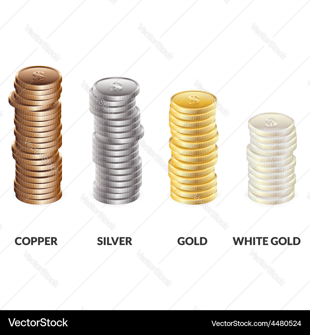 Set of columns coins different metals bars Vector Image