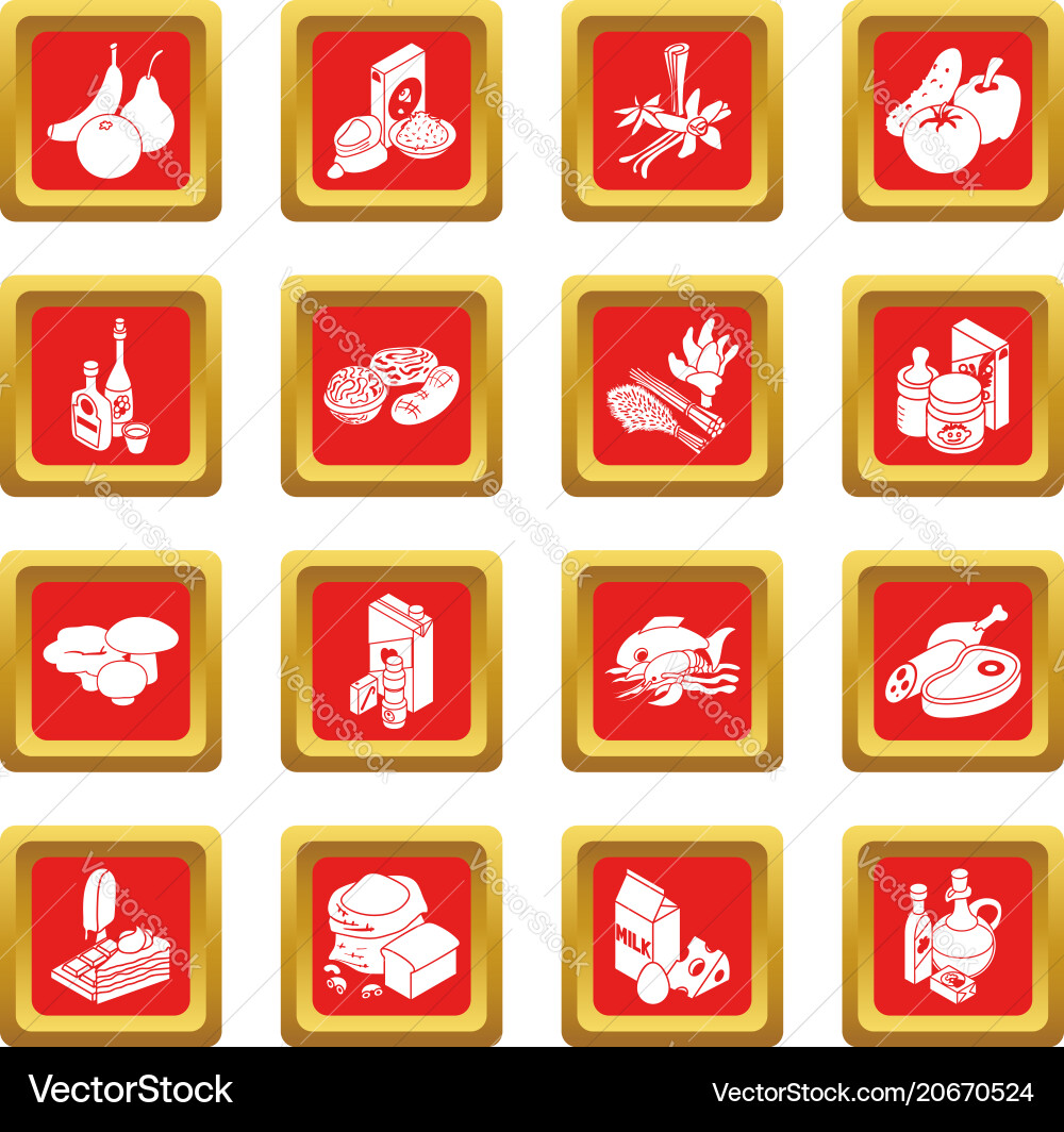 Shop Navigation Lebensmittel Icons gesetzt rot Quadrat Shop Navigation Lebensmittel Icons gesetzt rot Quadrat vektorbild