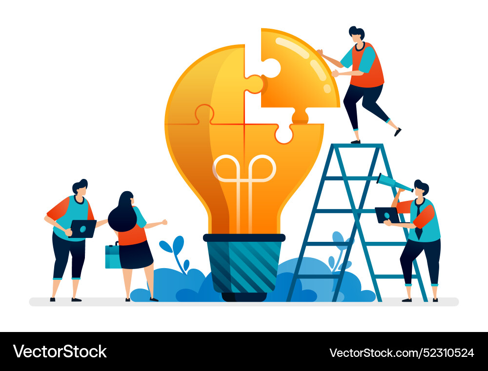Solving problems in light blub puzzles to get Solving problems in light blub puzzles to get vector image