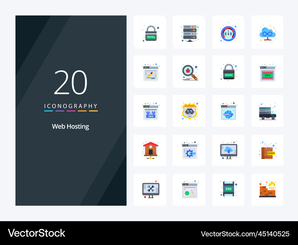 20 web hosting flat color icon for presentation vector image