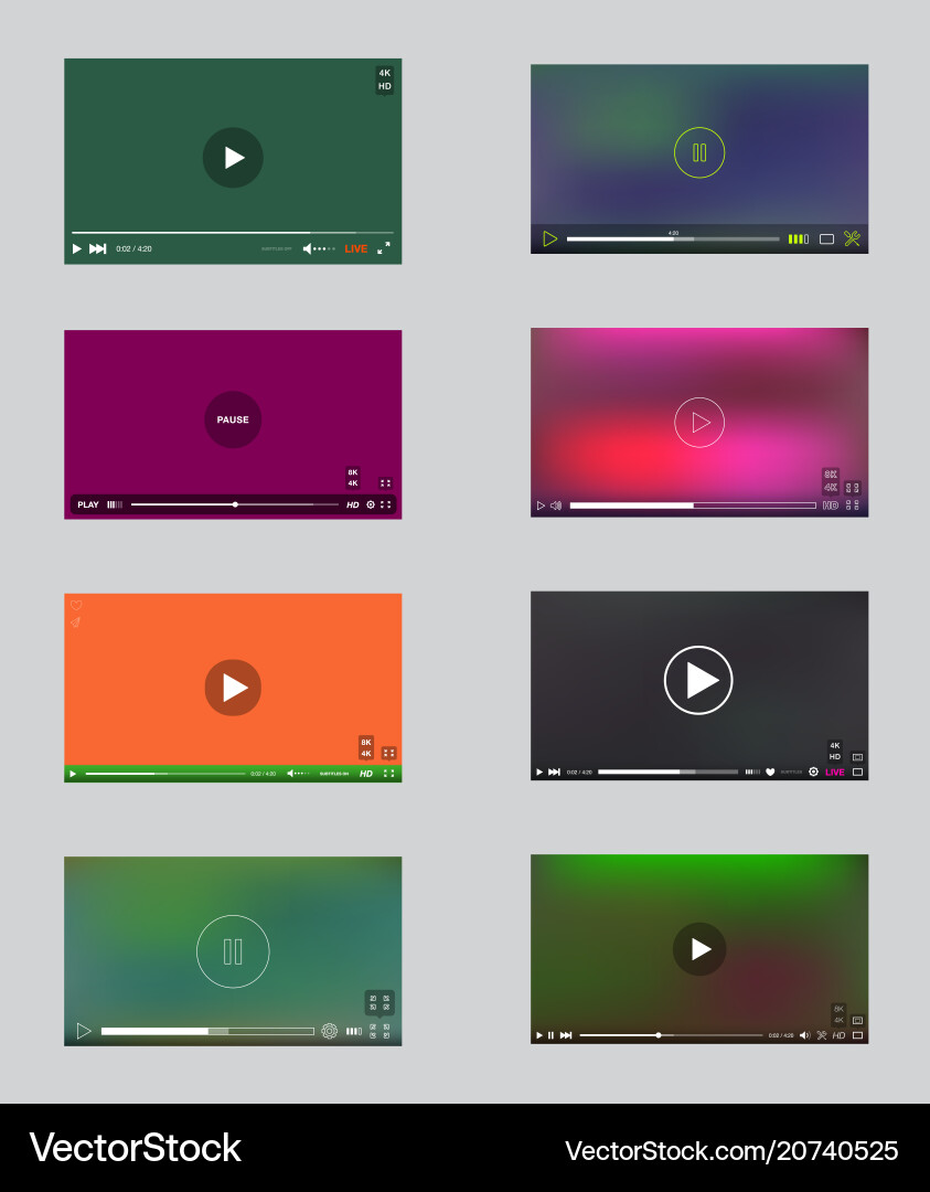 Big set video player window with menu and buttons Big set video player window with menu and buttons vector image
