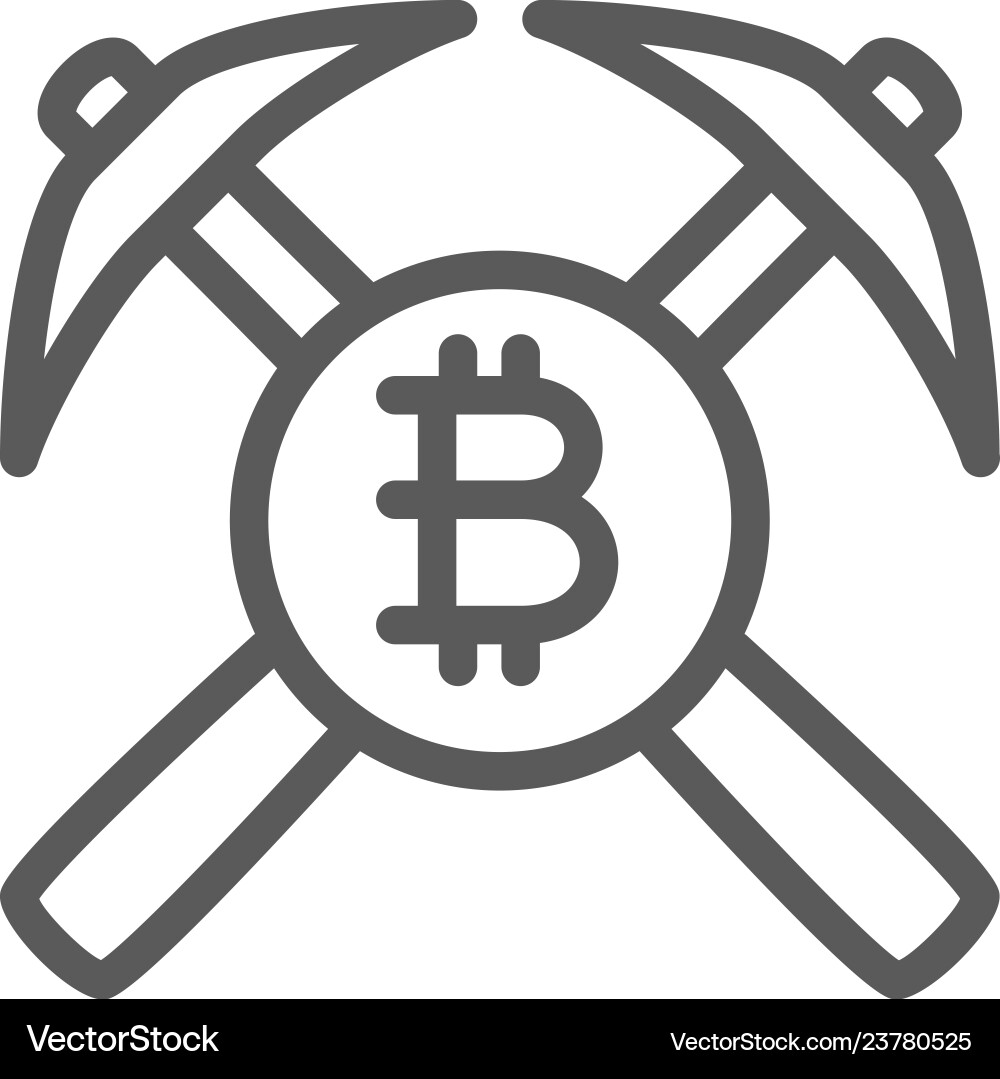 Bitcoin coin and pickaxes blockchain Bitcoin coin and pickaxes blockchain vector image