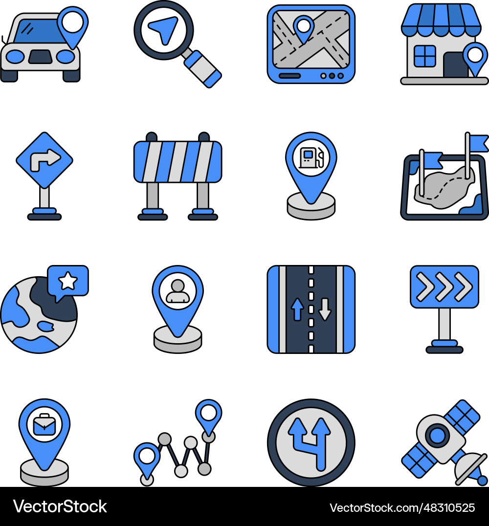 Pack of map and navigation flat icons vector image