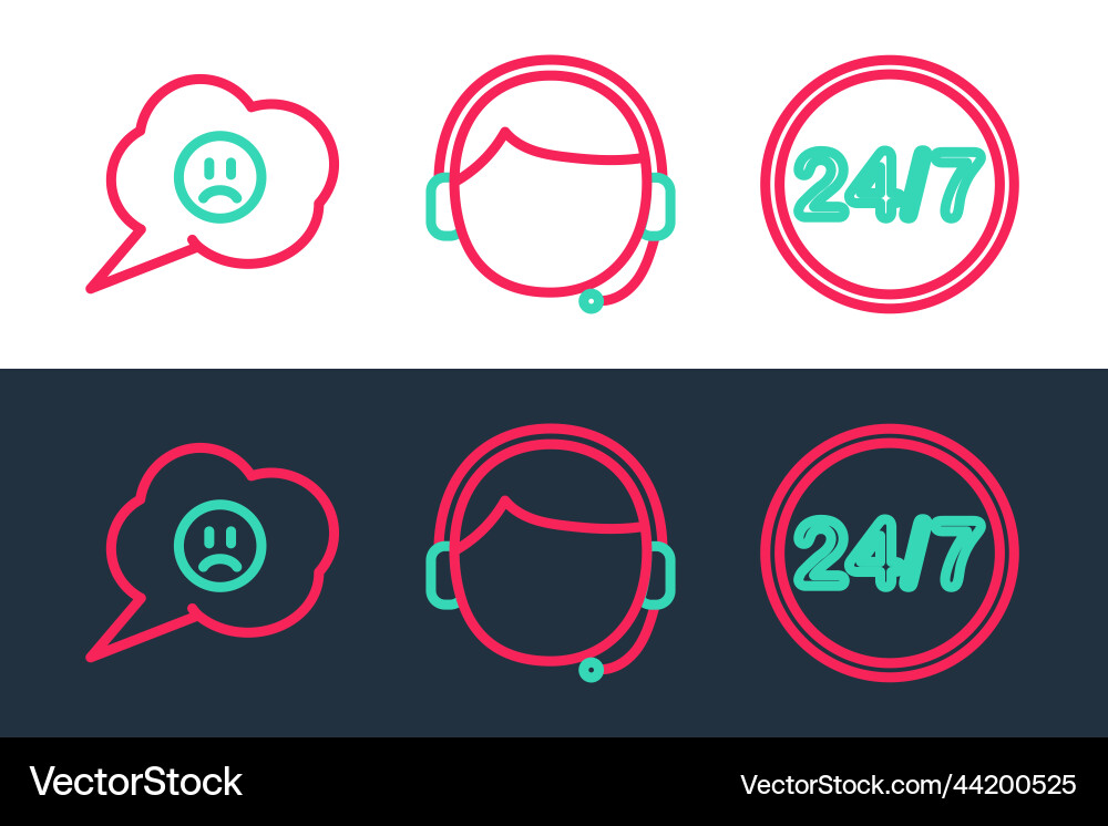 Set line clock 24 hours speech bubble with sad Set line clock 24 hours speech bubble with sad vector image