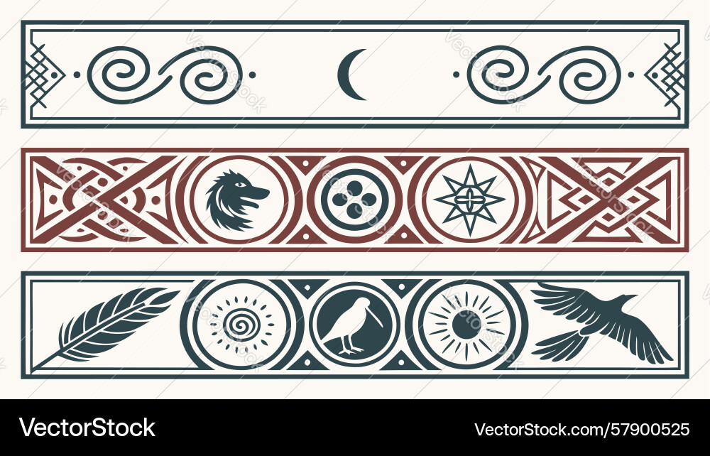 Set of decorative borders with ancient patterns Vector Image