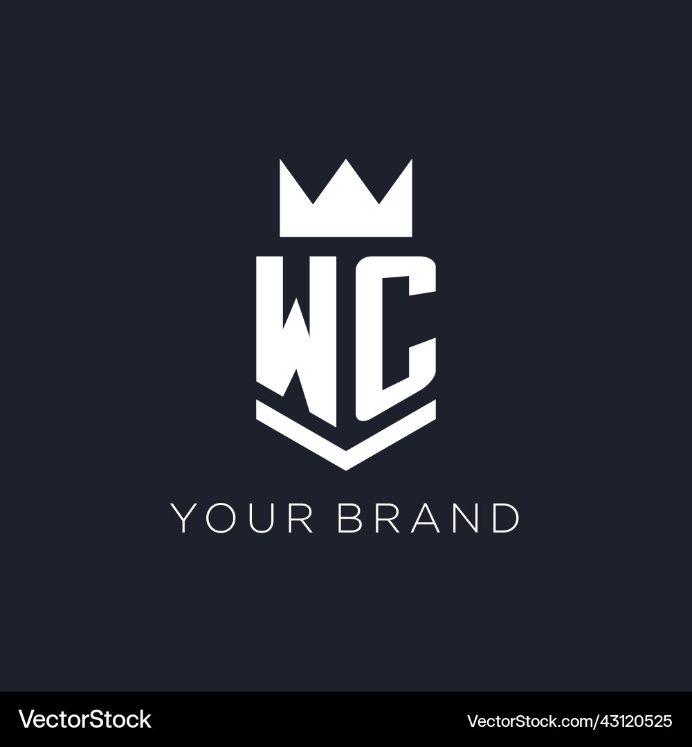 Wc logo with shield and crown initial monogram Vector Image