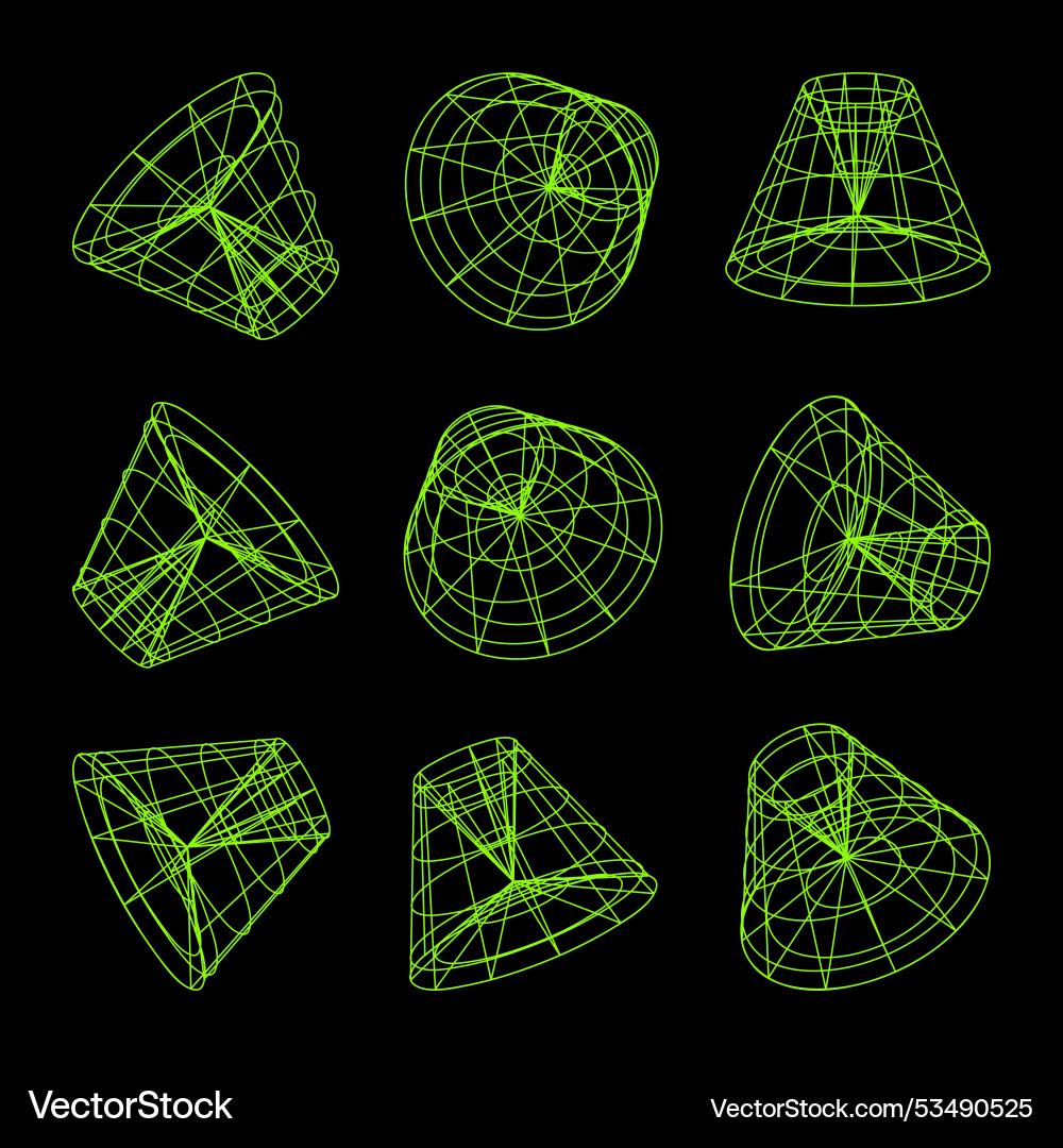 Wireframe lined shapes perspective mesh 3d grid Wireframe lined shapes perspective mesh 3d grid vector image