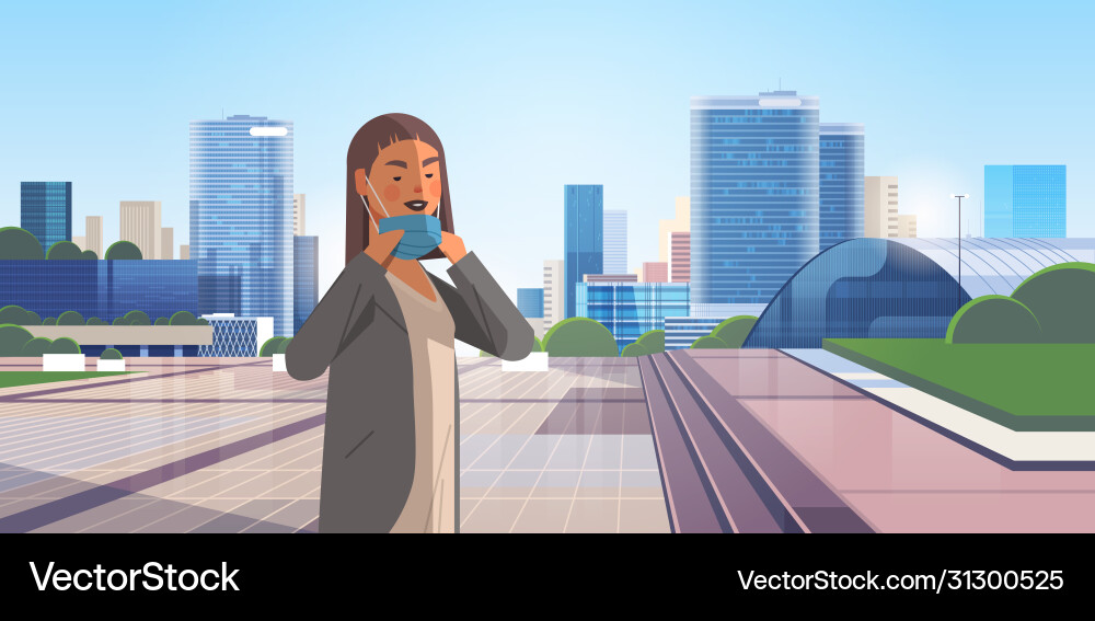 Woman taking off medical mask coronavirus win Woman taking off medical mask coronavirus win vector image
