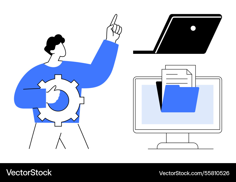 Digital workflow management concept with man Digital workflow management concept with man vector image