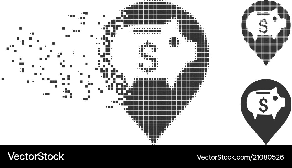 Piggy bank pointer disintegrating pixel icon Piggy bank pointer disintegrating pixel icon vector image