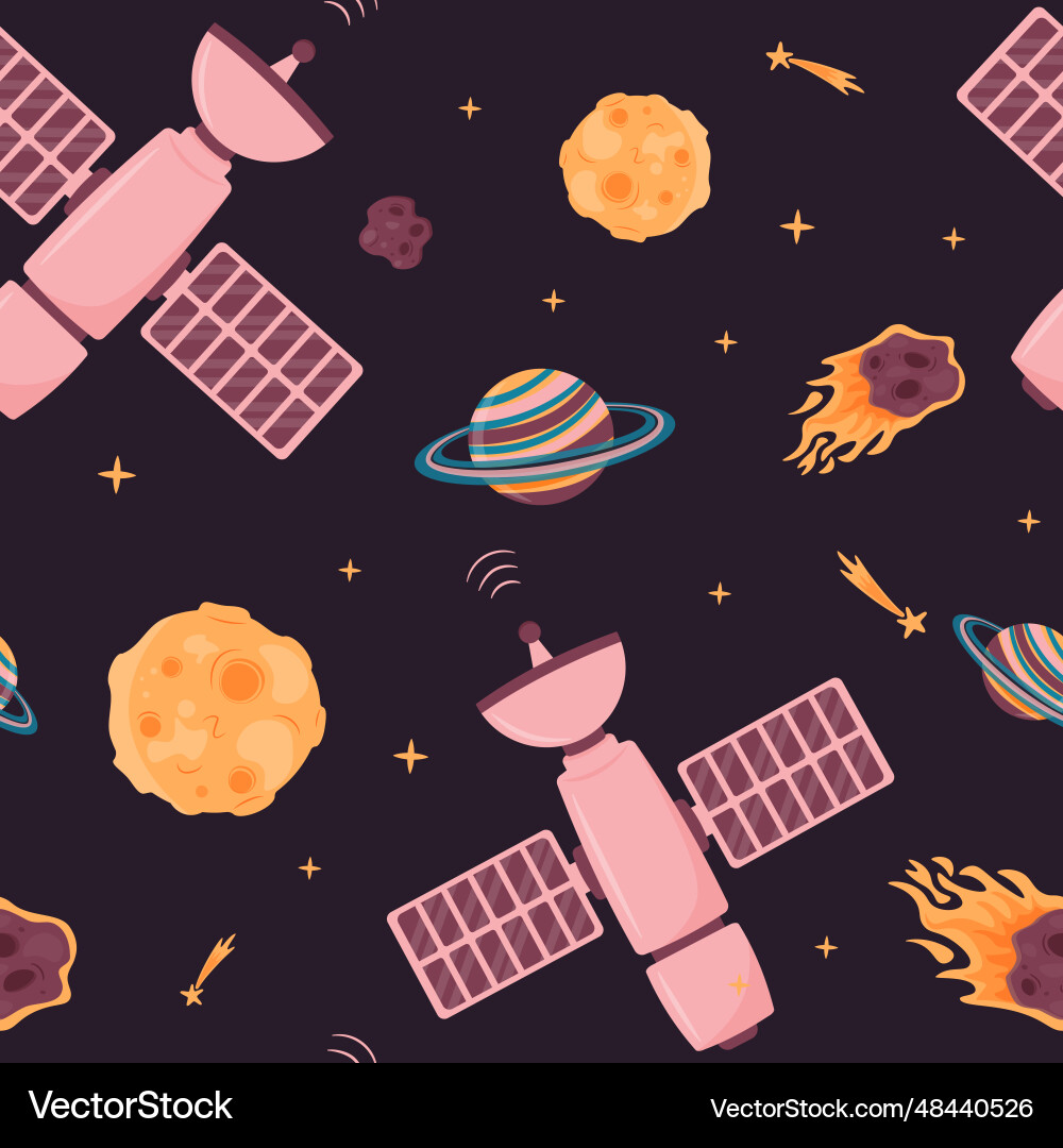 Seamless pattern of open space with the moon Seamless pattern of open space with the moon vector image