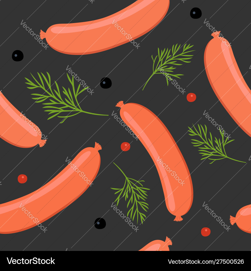 Seamless pattern on dark background with sausages Seamless pattern on dark background with sausages vector image